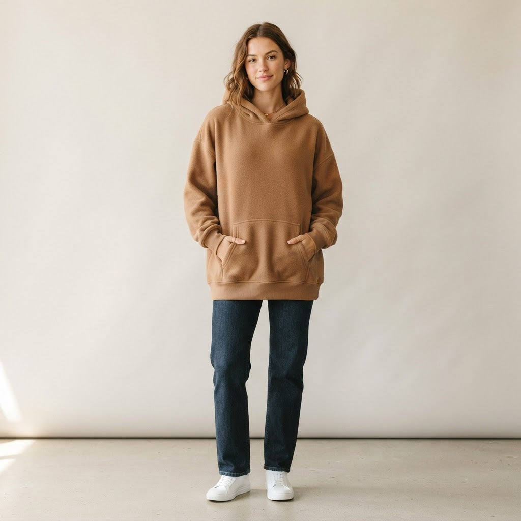 Fleece-Kapuzenpullover — Mokka-Mousse