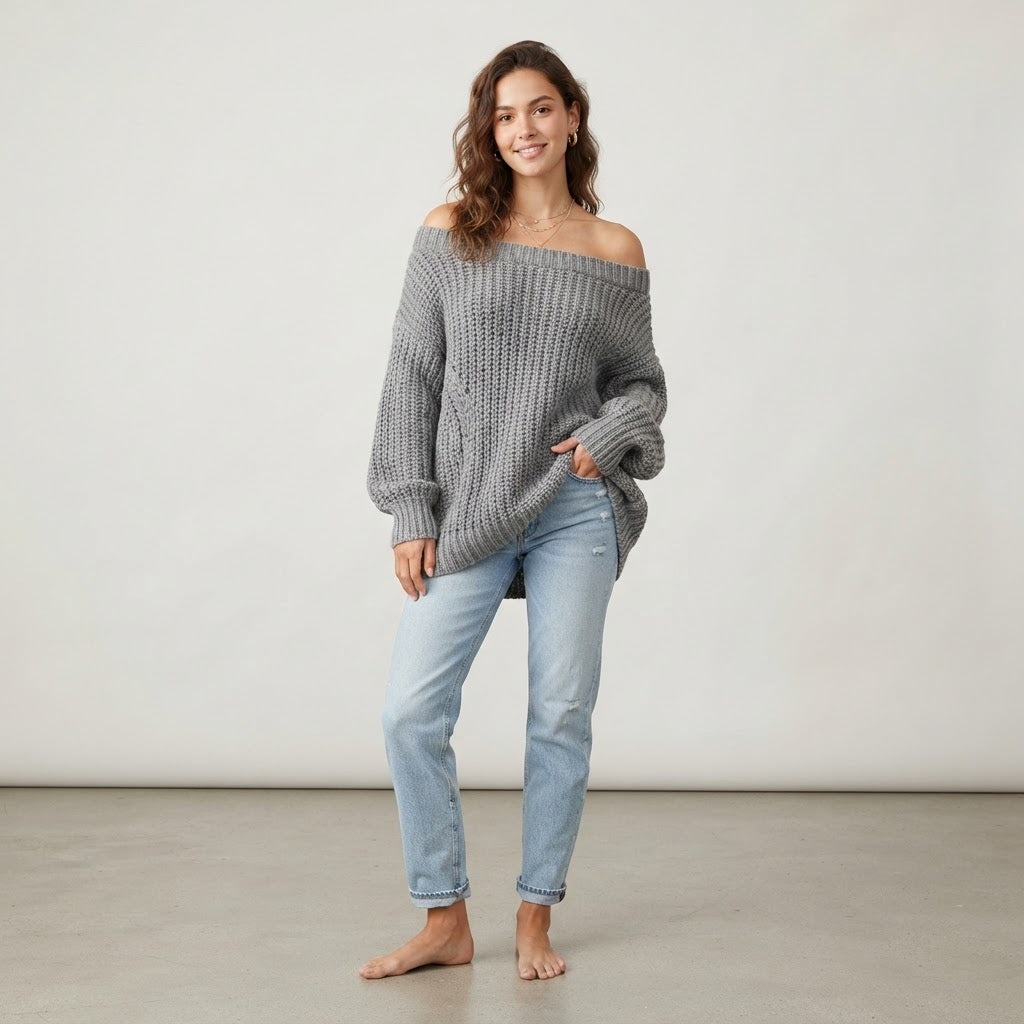 Off-Shoulder Strickpullover — Maillard Edition