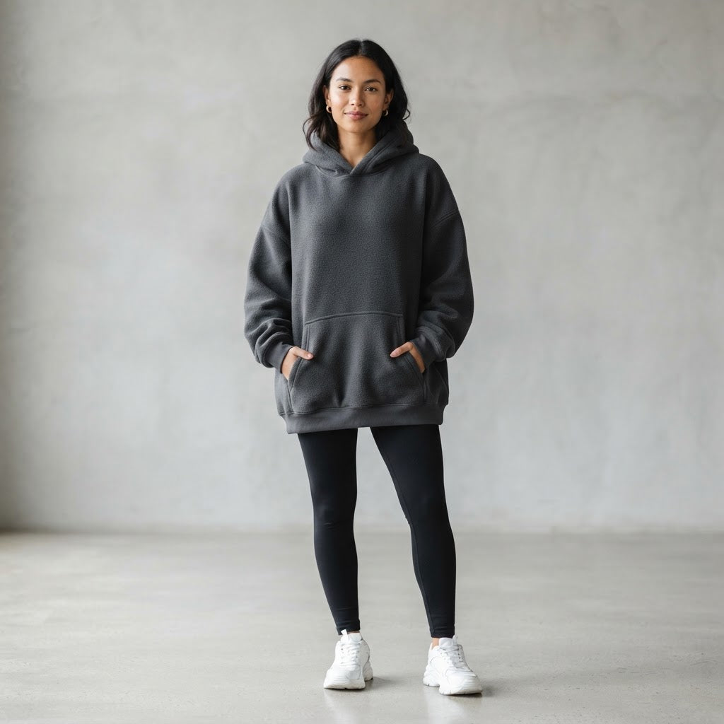 Fleece-Kapuzenpullover — Mokka-Mousse